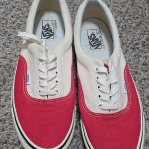Vans Cream and Red Canvas Shoes